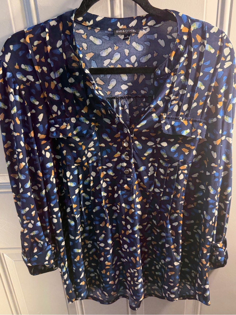 Ava & Grace Navy Abstract Dot Print Henley Tunic